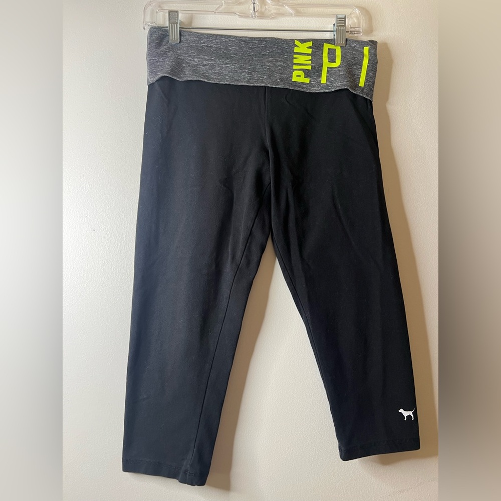 PINK Victoria's Secret Y2K yoga pants  in Black and Gray with pink lettering